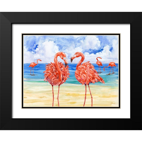 Martinique Flamingos Horizontal Black Modern Wood Framed Art Print with Double Matting by Brent, Paul