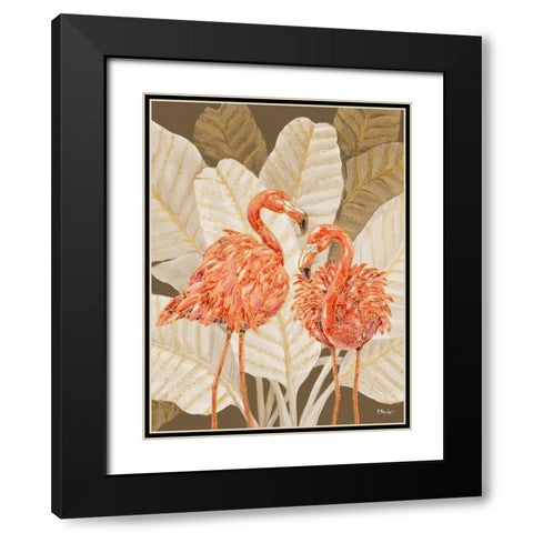Martinique Flamingos Vertical - Palms Black Modern Wood Framed Art Print with Double Matting by Brent, Paul