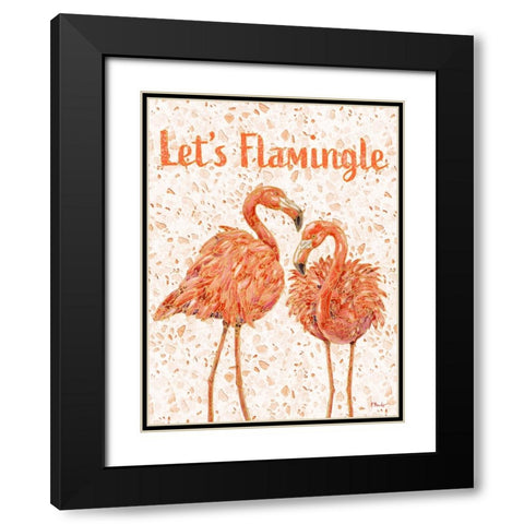 Martinique Flamingos Vertical - Terrazzo Black Modern Wood Framed Art Print with Double Matting by Brent, Paul