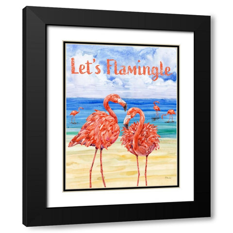 Martinique Flamingos Vertical Black Modern Wood Framed Art Print with Double Matting by Brent, Paul