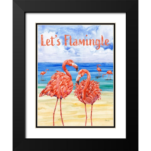 Martinique Flamingos Vertical Black Modern Wood Framed Art Print with Double Matting by Brent, Paul