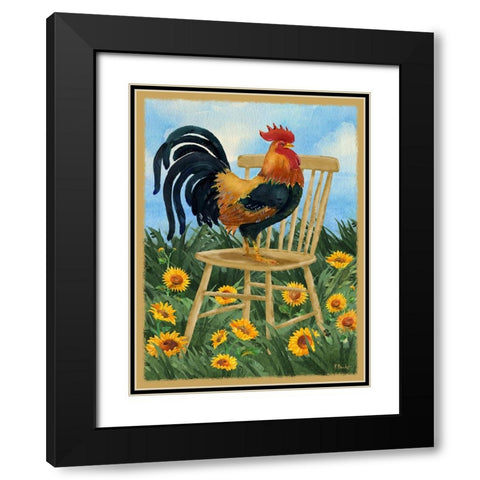 Field Rooster Black Modern Wood Framed Art Print with Double Matting by Brent, Paul