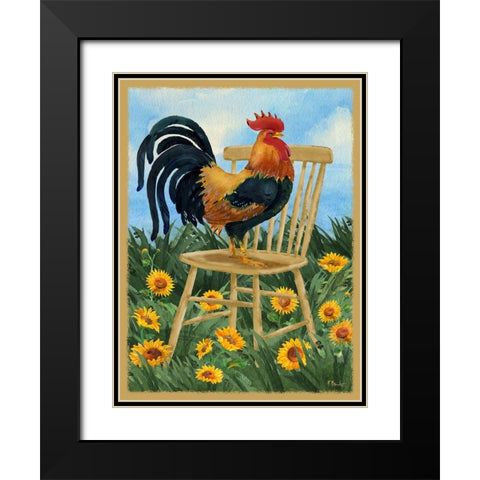 Field Rooster Black Modern Wood Framed Art Print with Double Matting by Brent, Paul