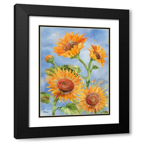 Arianna Sunflowers Vertical Black Modern Wood Framed Art Print with Double Matting by Brent, Paul