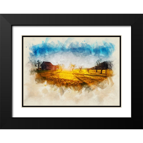 Barn 5 Watercolor Black Modern Wood Framed Art Print with Double Matting by Lee, Rachel