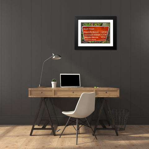 Bluff Trail Sign Black Modern Wood Framed Art Print with Double Matting by Lee, Rachel
