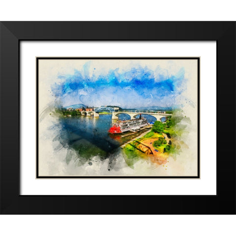 Bridge To Lookout Color Watercolor Black Modern Wood Framed Art Print with Double Matting by Lee, Rachel