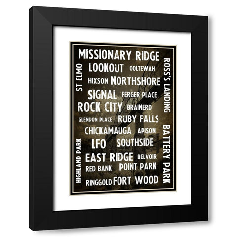 Chatt Areas Typed On Black Bridge Overlay Black Modern Wood Framed Art Print with Double Matting by Lee, Rachel