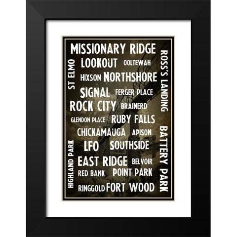 Chatt Areas Typed On Black Bridge Overlay Black Modern Wood Framed Art Print with Double Matting by Lee, Rachel