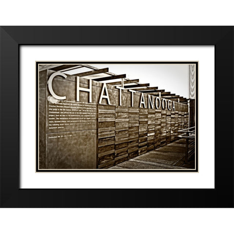 Chatt Pier Sign Sepia Black Modern Wood Framed Art Print with Double Matting by Lee, Rachel