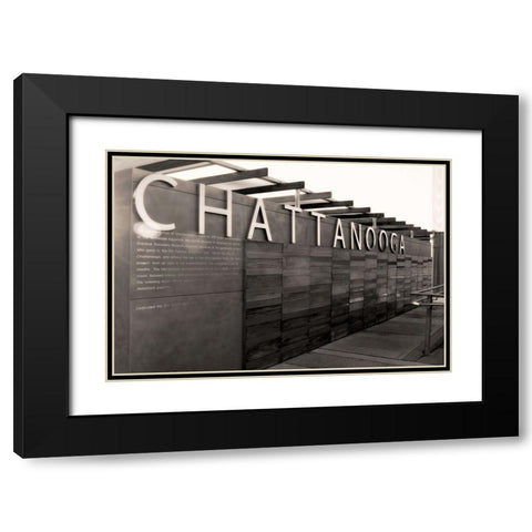 Chatt Pier Sign Sepia Glamour Black Modern Wood Framed Art Print with Double Matting by Lee, Rachel