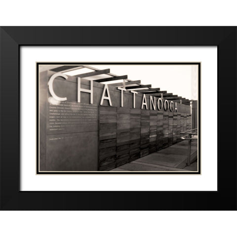 Chatt Pier Sign Sepia Glamour Black Modern Wood Framed Art Print with Double Matting by Lee, Rachel