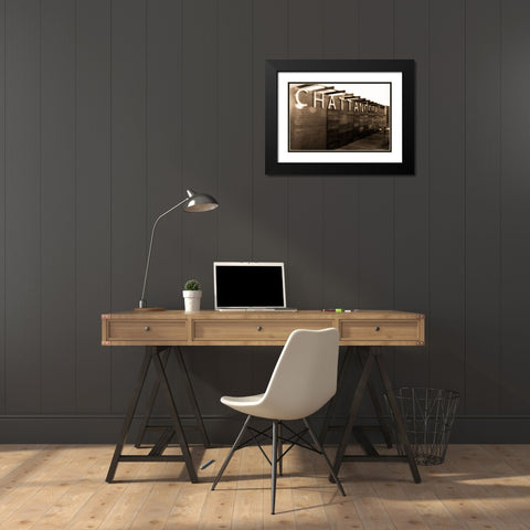 Chatt Pier Sign Sepia Glamour Saturated Black Modern Wood Framed Art Print with Double Matting by Lee, Rachel