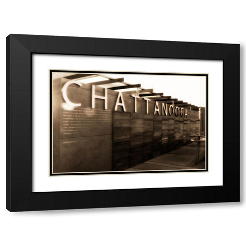 Chatt Pier Sign Sepia Glamour Saturated Black Modern Wood Framed Art Print with Double Matting by Lee, Rachel