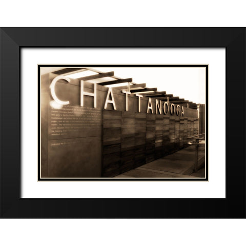 Chatt Pier Sign Sepia Glamour Saturated Black Modern Wood Framed Art Print with Double Matting by Lee, Rachel
