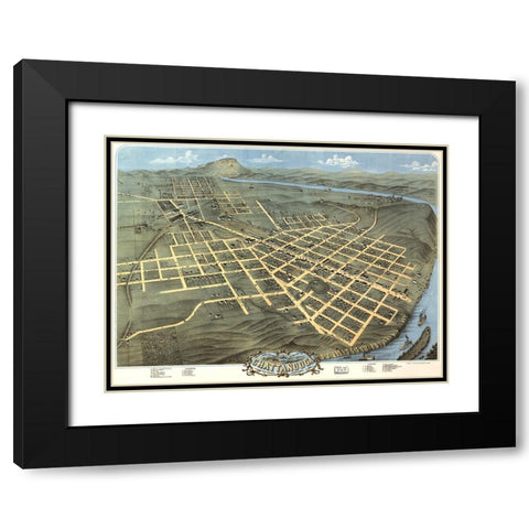 Chattanooga Map 1871 Black Modern Wood Framed Art Print with Double Matting by Lee, Rachel
