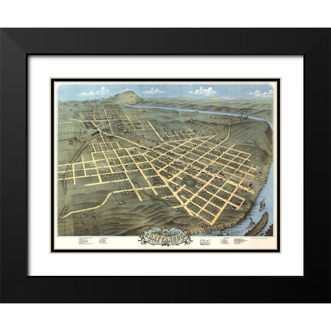 Chattanooga Map 1871 Black Modern Wood Framed Art Print with Double Matting by Lee, Rachel