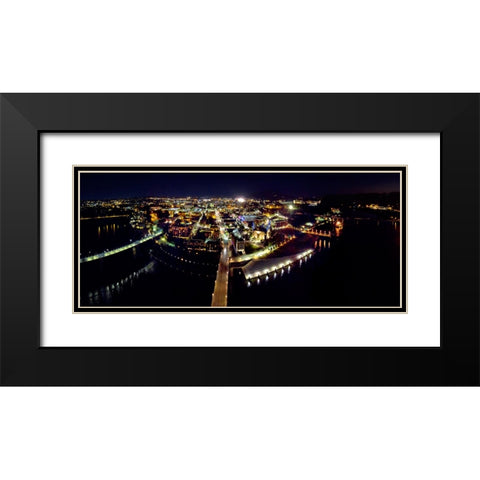 Chattanooga Night Aerial Black Modern Wood Framed Art Print with Double Matting by Lee, Rachel