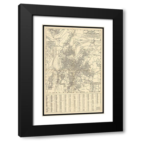 Chattanooga Street Map 1938 Black Modern Wood Framed Art Print with Double Matting by Lee, Rachel