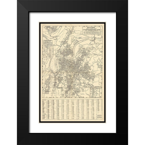 Chattanooga Street Map 1938 Black Modern Wood Framed Art Print with Double Matting by Lee, Rachel