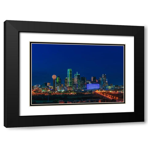 Cityscape Dallas Black Modern Wood Framed Art Print with Double Matting by Lee, Rachel