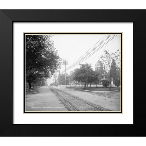 Fountain Square and Courthouse 1907 Black Modern Wood Framed Art Print with Double Matting by Lee, Rachel