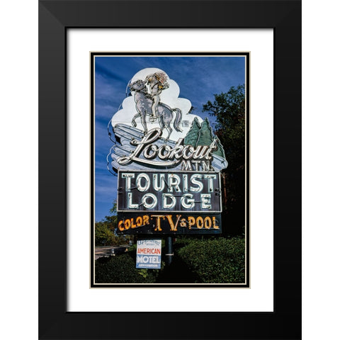 Lookout Mountain Tourist Lodge Sign 1980 Vertical Black Modern Wood Framed Art Print with Double Matting by Lee, Rachel