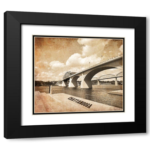 Market Bridge Textured w Writing Black Modern Wood Framed Art Print with Double Matting by Lee, Rachel