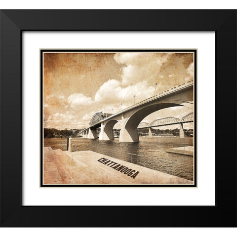 Market Bridge Textured w Writing Black Modern Wood Framed Art Print with Double Matting by Lee, Rachel