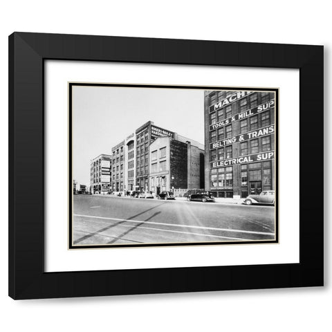 Market Street Chattanooga 1933 Black Modern Wood Framed Art Print with Double Matting by Lee, Rachel