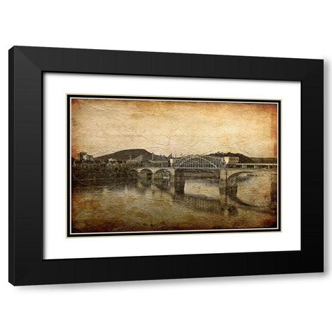 Nooga Bridge Crackle Texture Black Modern Wood Framed Art Print with Double Matting by Lee, Rachel