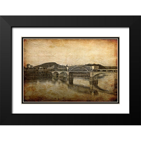 Nooga Bridge Crackle Texture Black Modern Wood Framed Art Print with Double Matting by Lee, Rachel