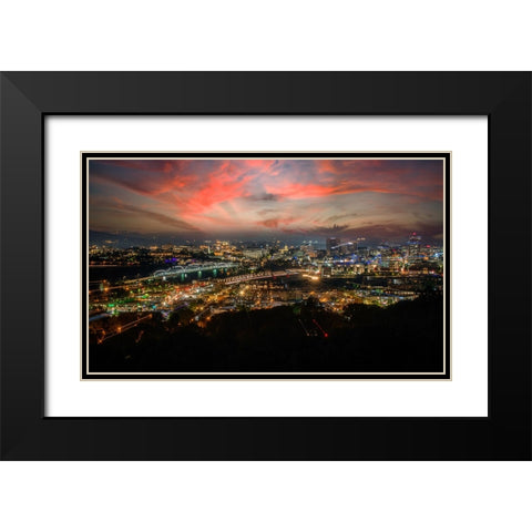 Northshore Lights Sunset Black Modern Wood Framed Art Print with Double Matting by Lee, Rachel