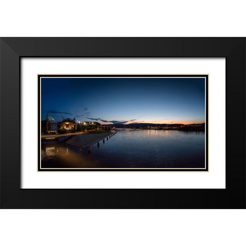 River Downtown at Night Panorama Black Modern Wood Framed Art Print with Double Matting by Lee, Rachel