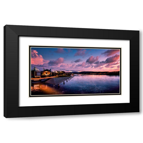 River Downtown at Night Panorama Reedit Black Modern Wood Framed Art Print with Double Matting by Lee, Rachel