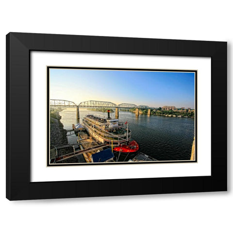 Riverboat From Market Black Modern Wood Framed Art Print with Double Matting by Lee, Rachel