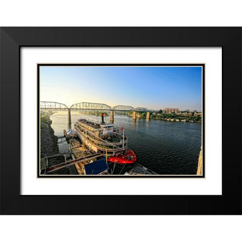 Riverboat From Market Black Modern Wood Framed Art Print with Double Matting by Lee, Rachel