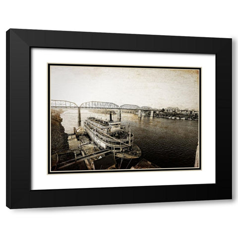 Riverboat From Market Textured Black Modern Wood Framed Art Print with Double Matting by Lee, Rachel