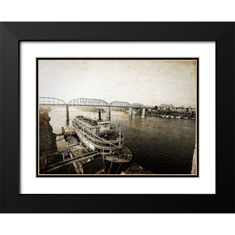 Riverboat From Market Textured Black Modern Wood Framed Art Print with Double Matting by Lee, Rachel