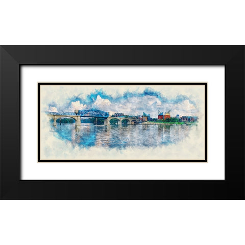 Scenic City 27 Watercolor Black Modern Wood Framed Art Print with Double Matting by Lee, Rachel