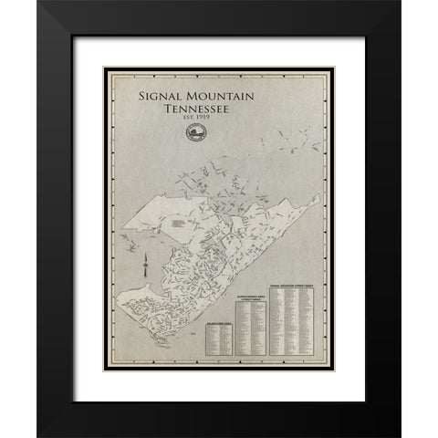 Signal Mountain Map Black Modern Wood Framed Art Print with Double Matting by Lee, Rachel