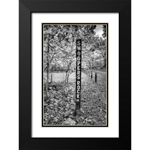 Snoopers Rock Road Sign BW Black Modern Wood Framed Art Print with Double Matting by Lee, Rachel