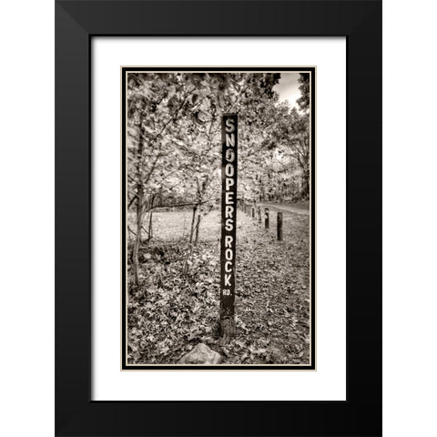 Snoopers Rock Road Sign Sepia Black Modern Wood Framed Art Print with Double Matting by Lee, Rachel