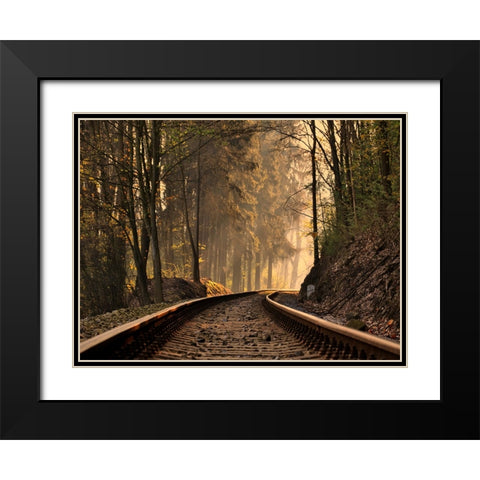Train Track 9 Black Modern Wood Framed Art Print with Double Matting by Lee, Rachel