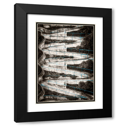 Walk My Way Sepia w Blue Rails Black Modern Wood Framed Art Print with Double Matting by Lee, Rachel