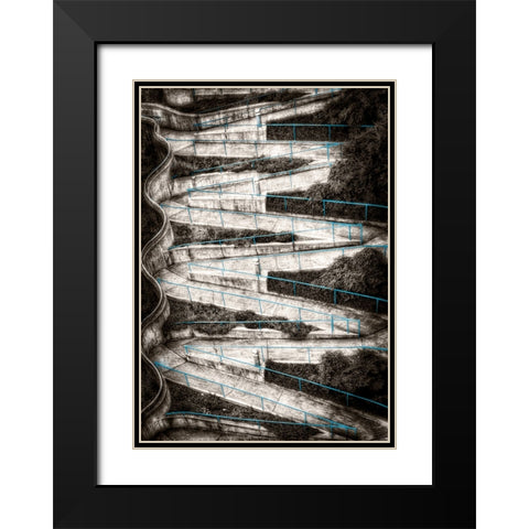 Walk My Way Sepia w Blue Rails Black Modern Wood Framed Art Print with Double Matting by Lee, Rachel