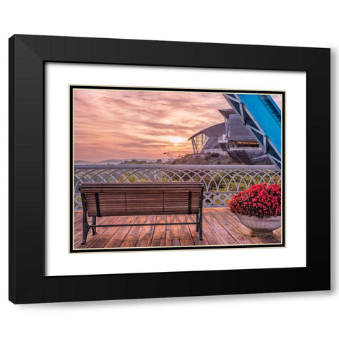 Walnut Bench and Hunter Morning Black Modern Wood Framed Art Print with Double Matting by Lee, Rachel