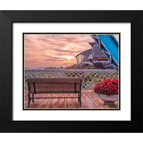 Walnut Bench and Hunter Morning Black Modern Wood Framed Art Print with Double Matting by Lee, Rachel