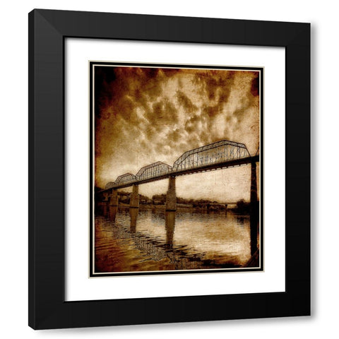 Walnut Bridge Sunset Textured Black Modern Wood Framed Art Print with Double Matting by Lee, Rachel
