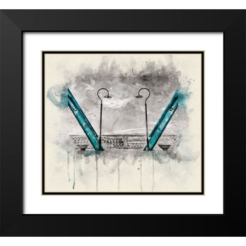 Walnut Love Mask Blue Rail Watercolor Black Modern Wood Framed Art Print with Double Matting by Lee, Rachel